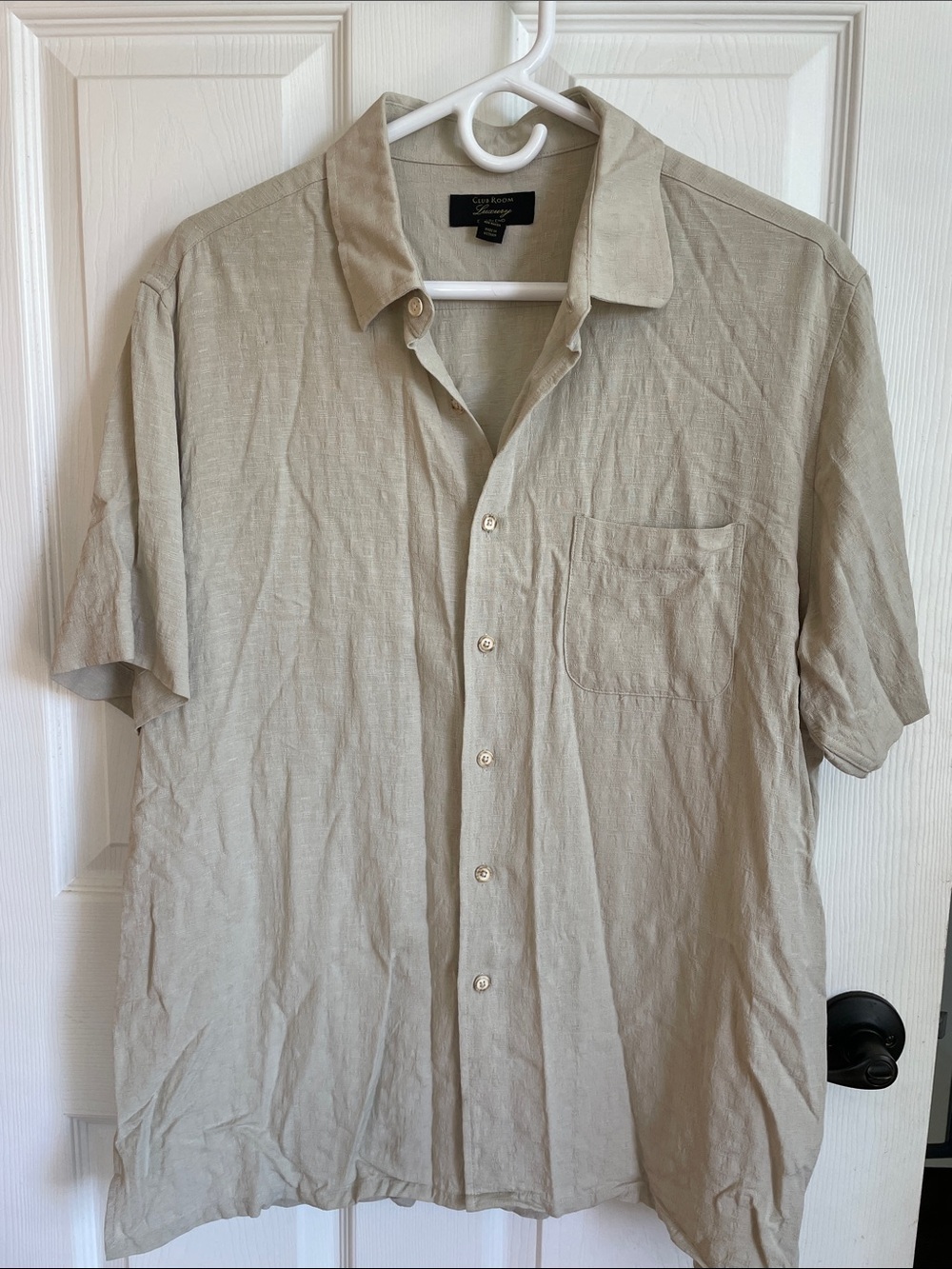 Club Room Beige Short Sleeve Linen-Blend Button-Down Shirt